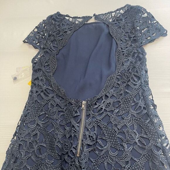 Alice + Olivia Clover Lace Back Cutout Dress 8 Navy Blue Mini Cocktail Party NEW - Picture 9 of 11
